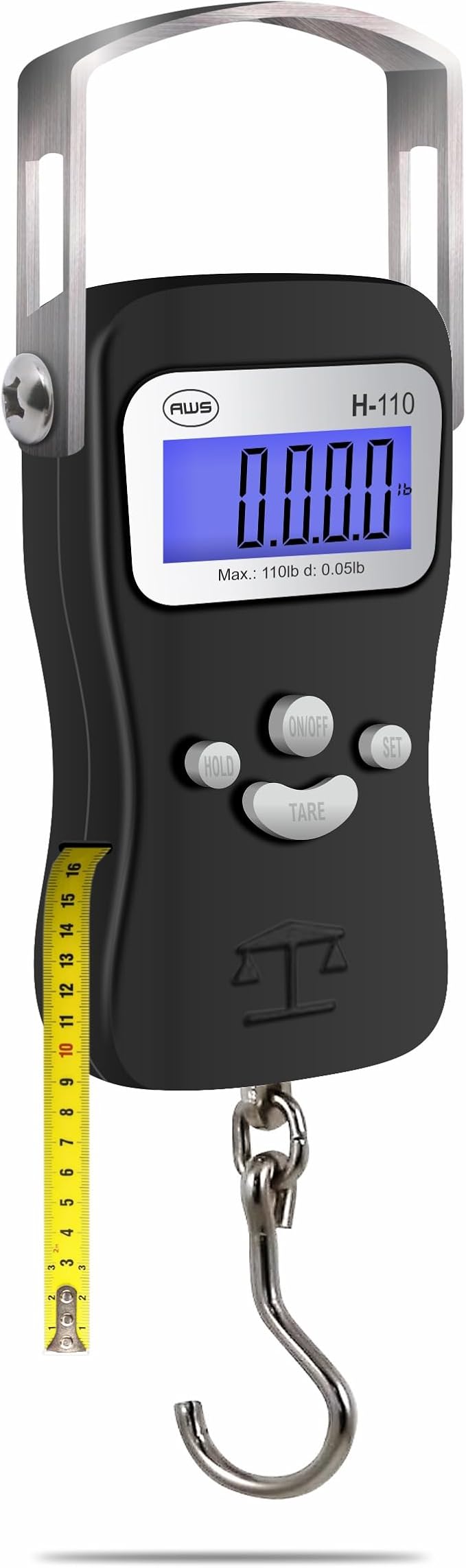 AWS Digital Luggage Scale, Fish Weighing Scale, Hanging Scale 110lb/50kg – Die-Cast Metal Construction, Built-in Tape Meas...