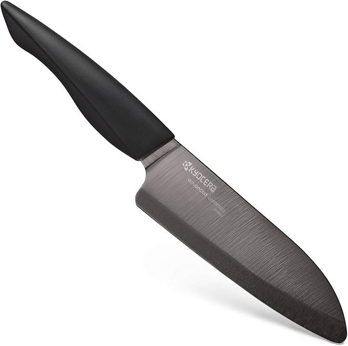 Kyocera 5 piece Ceramic Knife Block Set, Black Patented Blade Sizes: 7", 5.5", 5", 4.5", Stainless