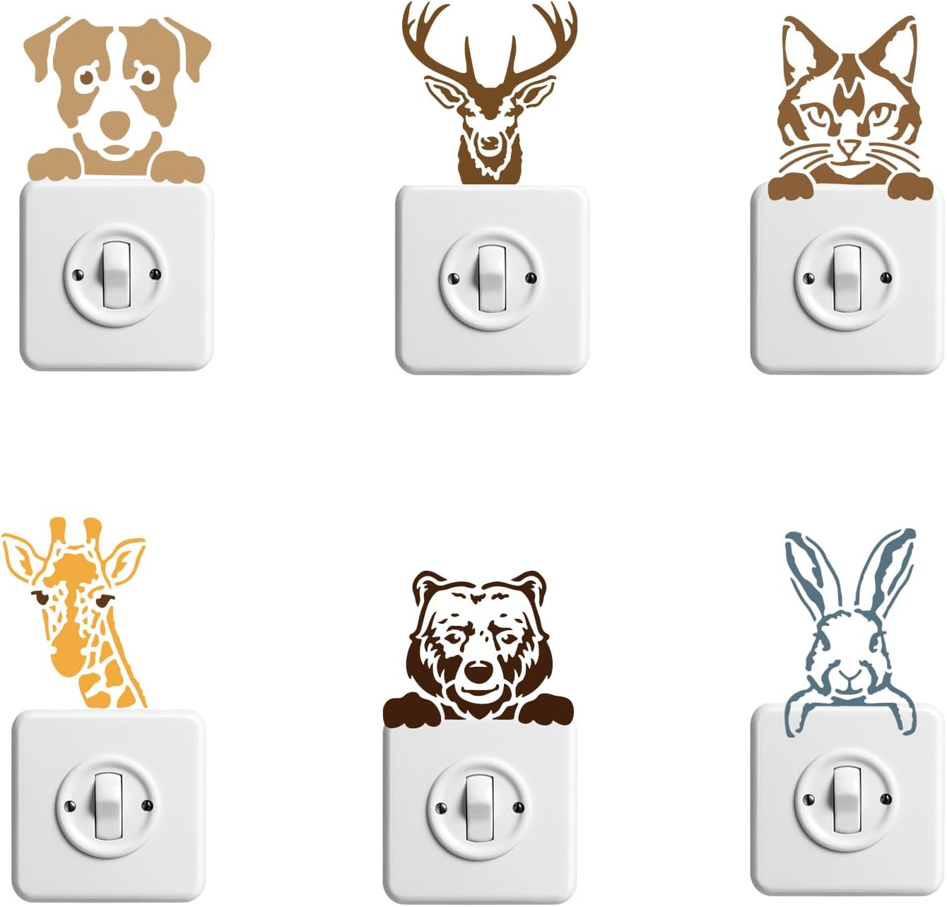 MAYJOYDIY 6pcs Animal Stencil Templates Dog Cat Deer Bear Rabbit Stencils 6×6inch with Paint Brush Reusable Animals Head Stencil for Painting on Wood Wall DIY Craft