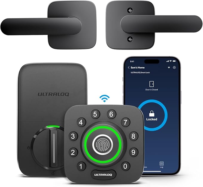 ULTRALOQ U-Bolt Pro WiFi Smart Lock with Handle, Fingerprint Keyless Entry Door Lock Set with Lever, Smart Deadbolt Locks ...