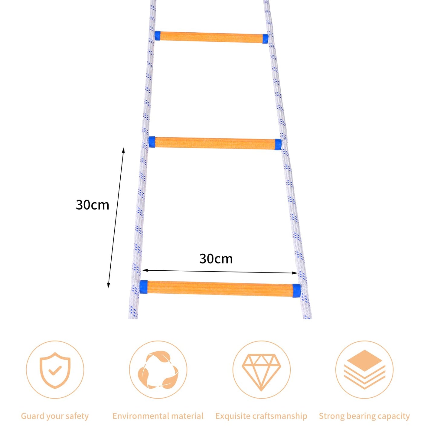 Emergency Fire Escape Ladder, 49.2FT Rope Ladder, Flame Resistant Safety Extension Ladder with 2 Hooks, Fast to Deploy Sturdy and Strong Portable and Reusable 2 Story,Weight Capacity up to 2000 LB