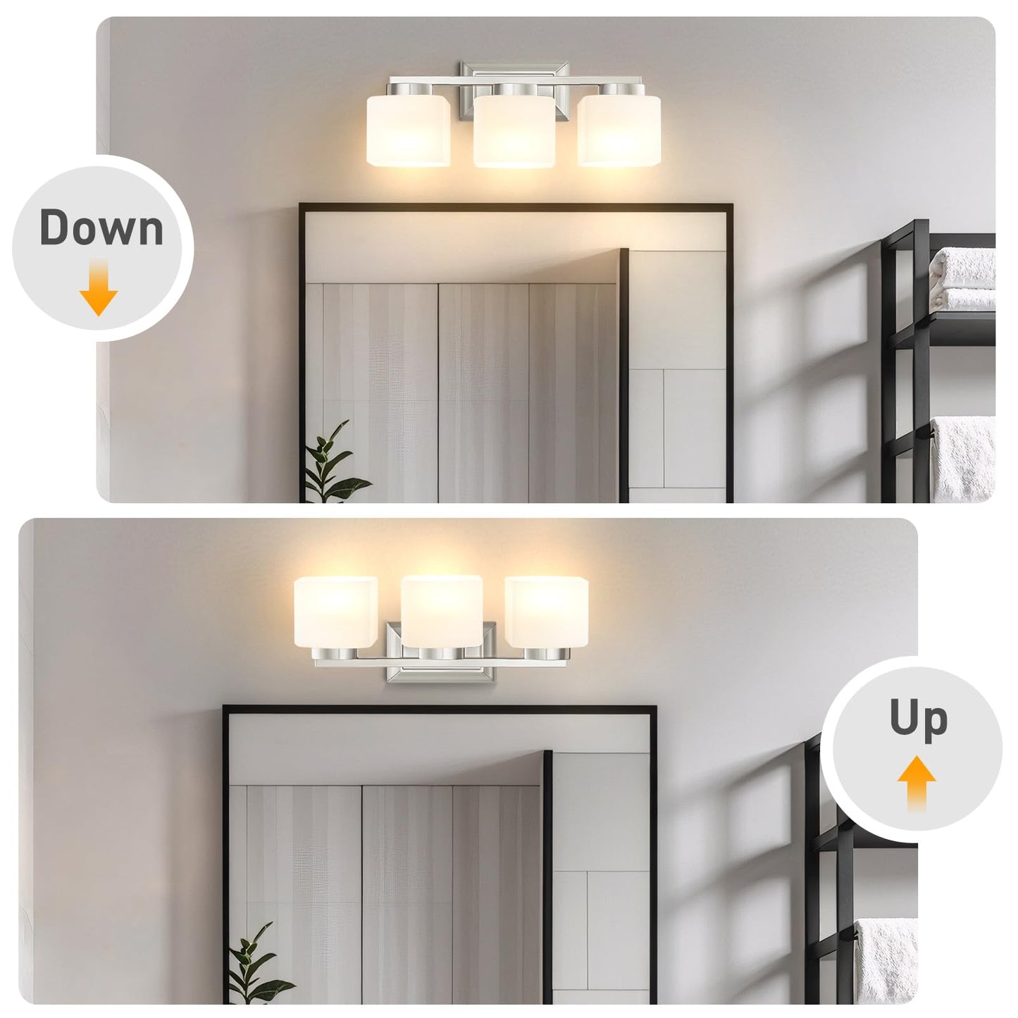 Ejiaxin 3-Light Bathroom Light Fixtures - Brushed Nickel Bathroom Vanity Lights With Glass Shade Modern Bathroom Lighting Fixtures Over Mirror - Wall Sconce Lamps For Bedroom Living Room Hallway