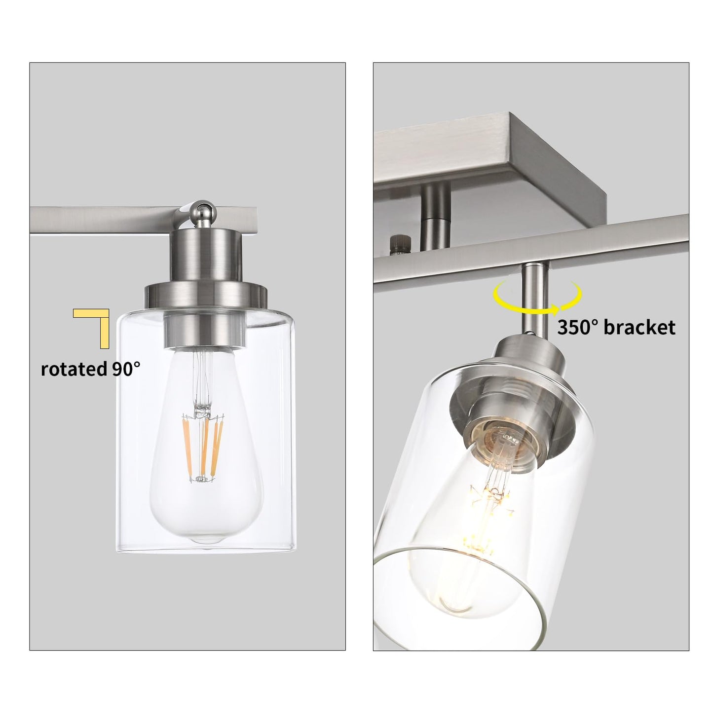 Wanluce 2 Light Track Lighting Kit Brushed Nickel Kitchen Track Lighting Fixtures Ceiling Mount Bathroom Vanity Wall Scones Light Fixture With Clear Glass  Rotatable Spotlight For Kitchen Shop Hallway