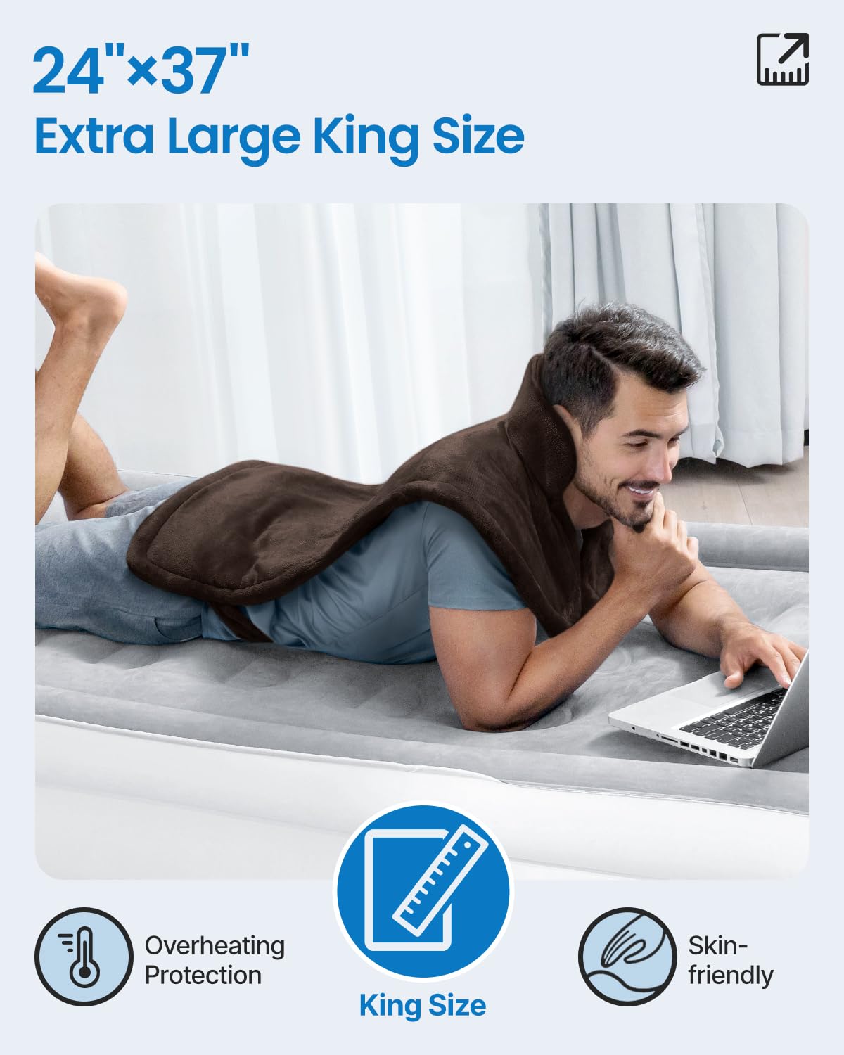 RENPHO Large Full Body Heating Pad, Valentines Day & Practical Gifts for Her Him, Electric Heat Pad for Neck and Shoulders and Back, FSA Eligible, ETL Certified, 24"x37", Brown