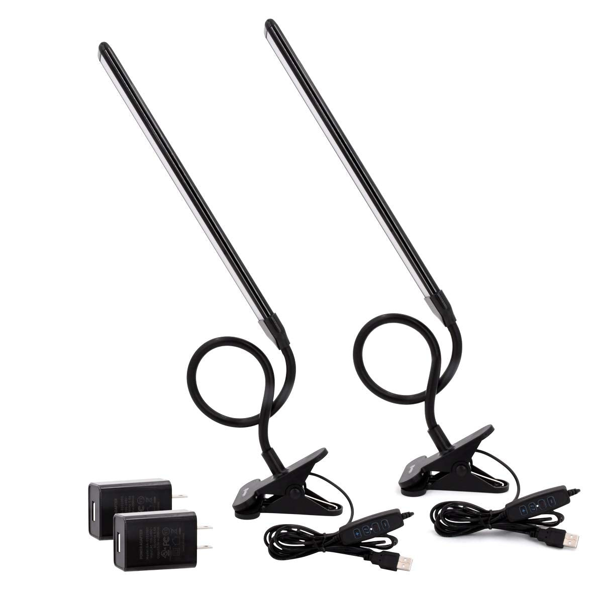 Cesunlight Clamp On Desk Lamp - 3 Color Temperatures, 10 Brightness Levels, Usb Power Supply, Black, Pack Of 2, Model B03
