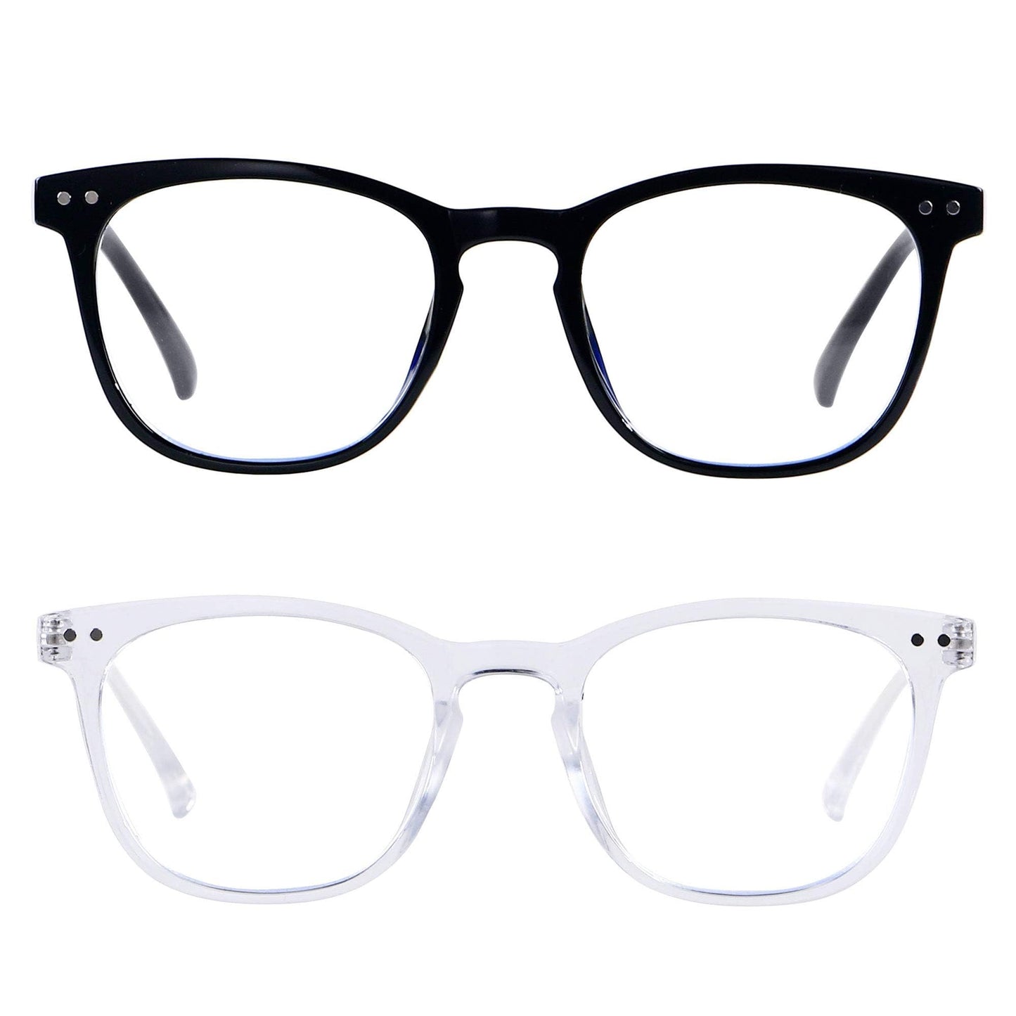 ANDWOOD Blue Light Blocking Glasses Women Men Computer Small Face Frame Bluelight Blocker Teens Square Frame 2 Pack Black Clear