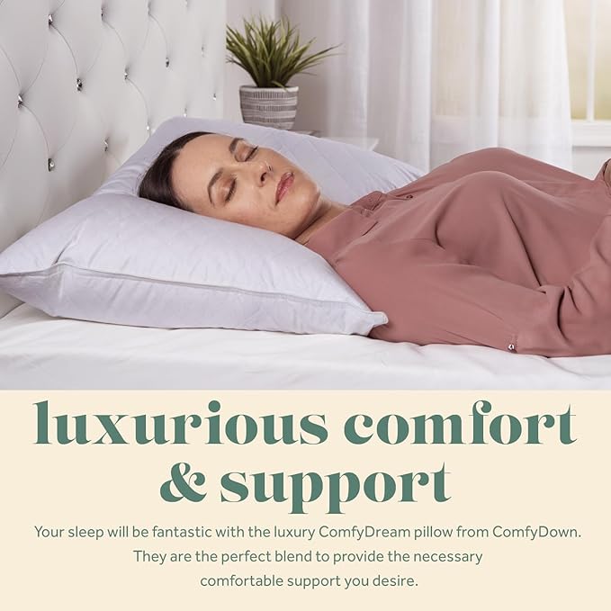 ComfyDown Premium Feather and Down ComfyPlush Supportive Bed Pillow for Sleeping, Luxury Diemend Quilted Cotton Cover, Made in USA, Twin Size, Medium Firm (Twin = 20X28)