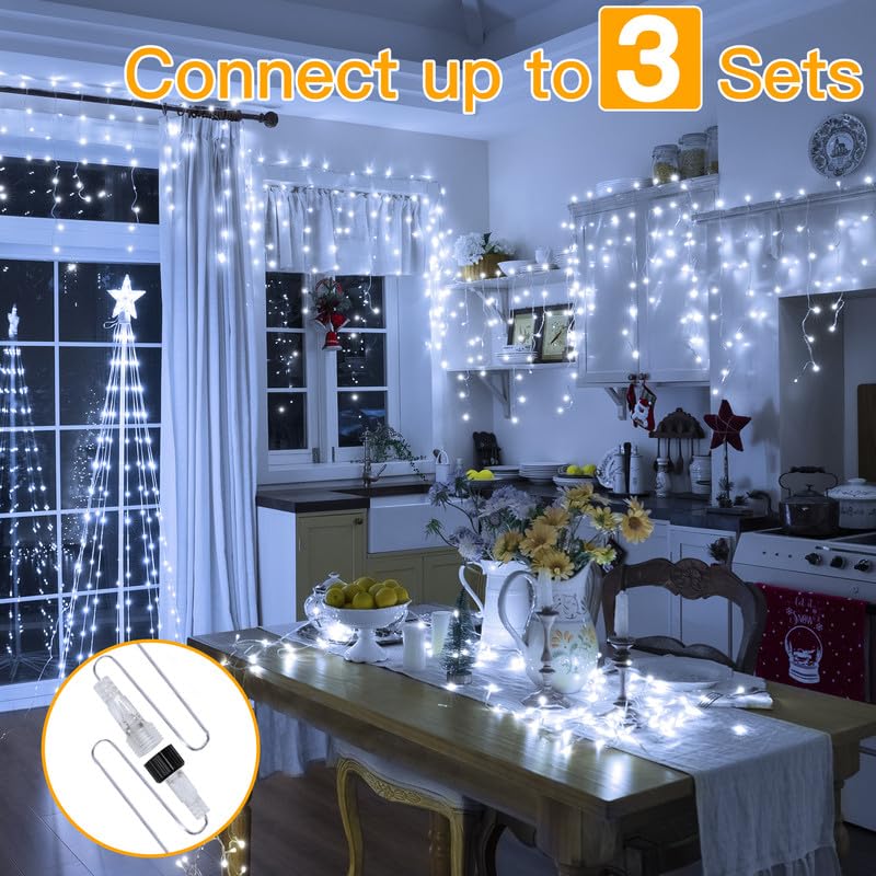 Ollny Icicle Lights 486LED, Cool White, Waterproof, 8 Modes, Remote Control, 40FT, Model HG-29V487BC