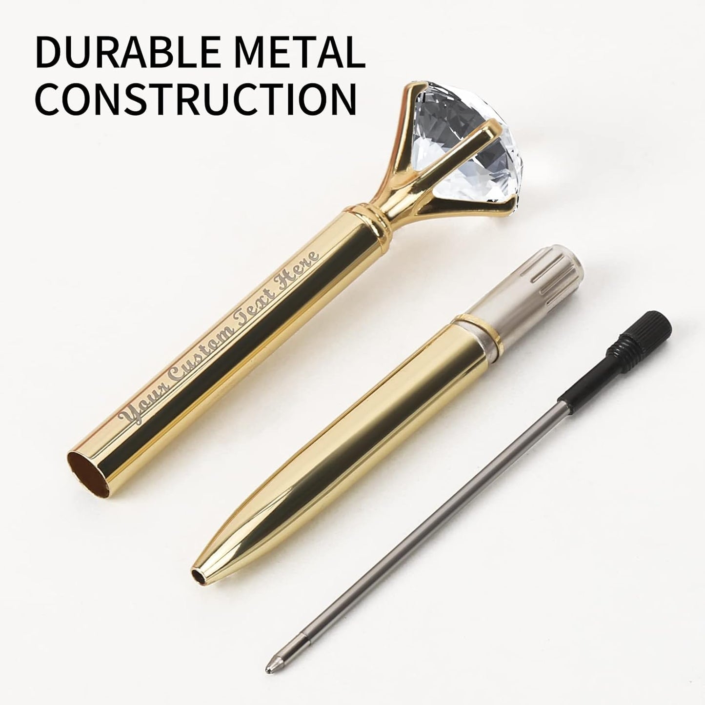Big Diamond Retractable Ballpoint Pen Rhinestones Crystal Bling Plated Metal Color Black Gel Ink Ballpen for Women Students Girls
