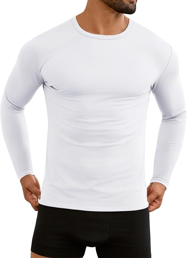 URRU Men's Thermal Long Sleeve Shirts Fleece Lined High Stretch Thermal Underwear Tops Base Layer for Men Cold Weather Gear