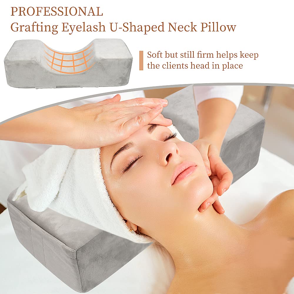 Mekupeu Eyelash Extension Velvet Lash Pillow Beauty Salon Memory Foam Neck Pillow for Lash Extension Grafting Make Up(Gray)