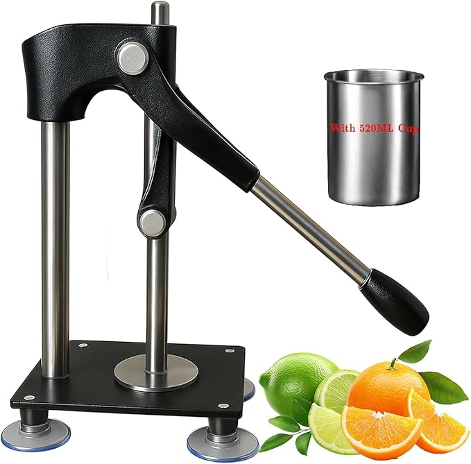 Black Heavy Duty Hand Juicer Press,Metal Lemon Squeezer with 520ML Stainless Steel Cup for Efficient Citrus Juicing,Nut Press Machine