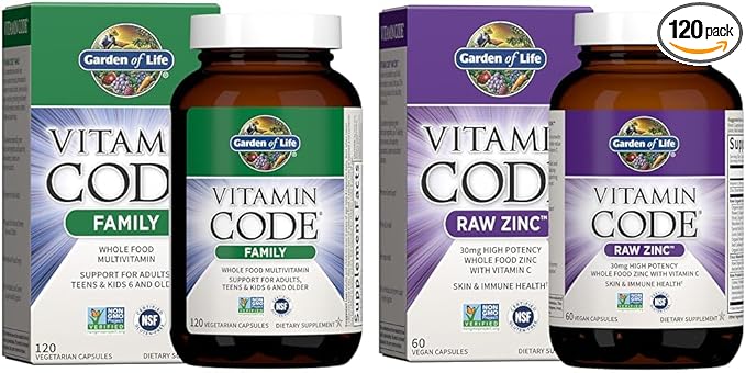 Garden of Life Multivitamin for Family, Zinc for Immune & Skin Health - 120 Vegetarian Capsules