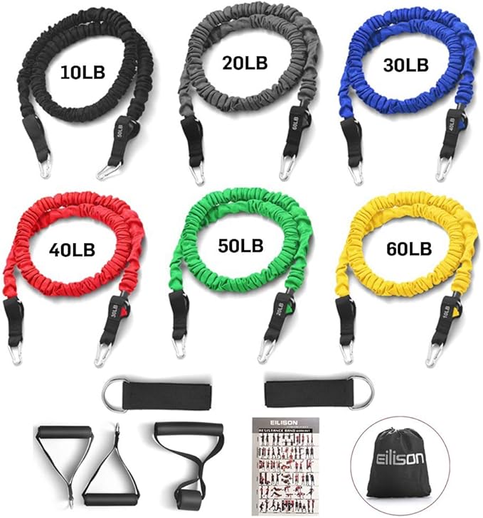 EILISON Resistance Band Kit with Heavy Duty Protective Sleeves for Safe Workout and Soft Anti-Slip Foam Handle, Door Ancho...