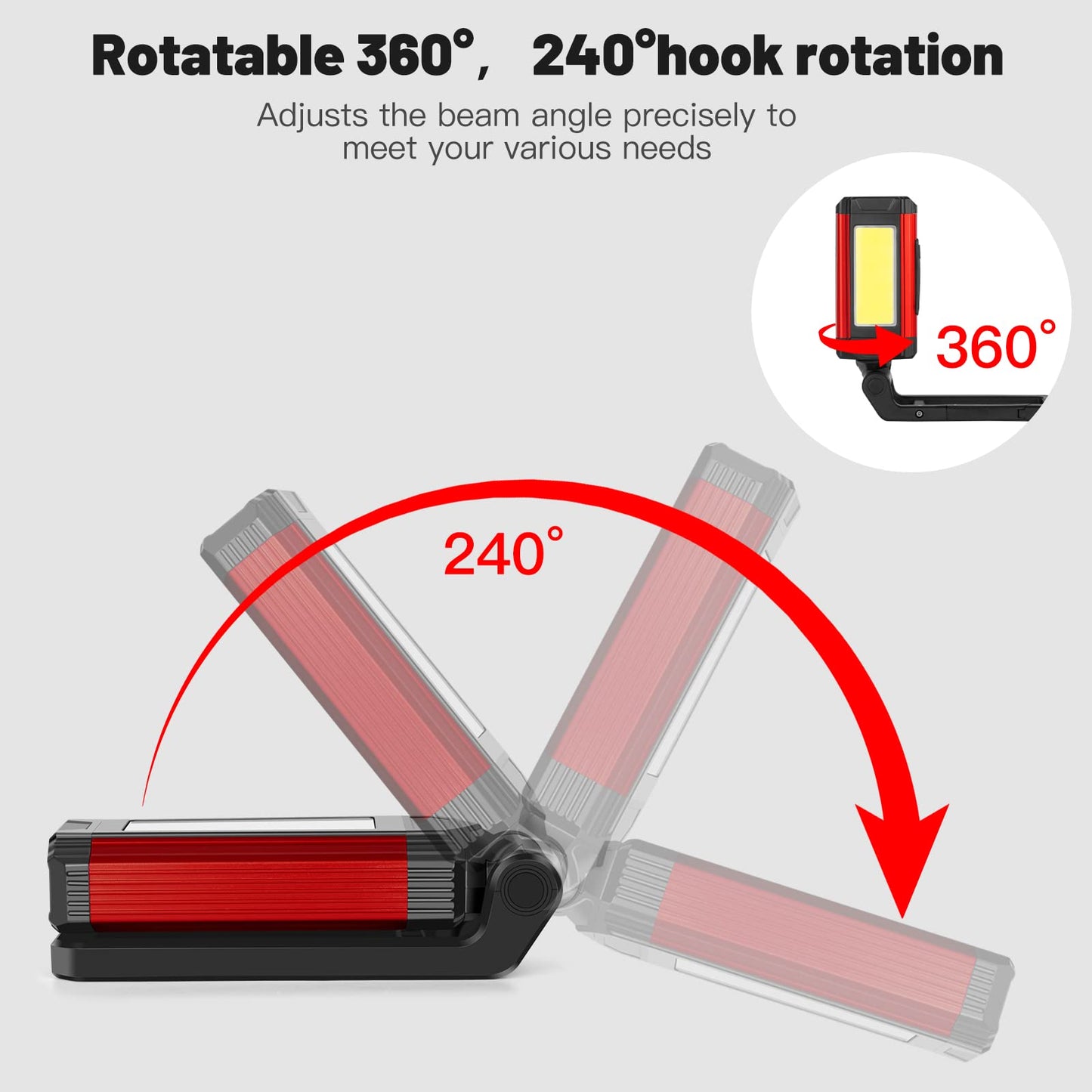 YiaMia Rechargeable LED Magnetic Work Light 2 Pack, Portable Tool Gifts for Men, 7 Flashlight Modes with Kickstand and Carabiner, USB Charging for Camping, Hunting, and Car Repairs (2, Red)