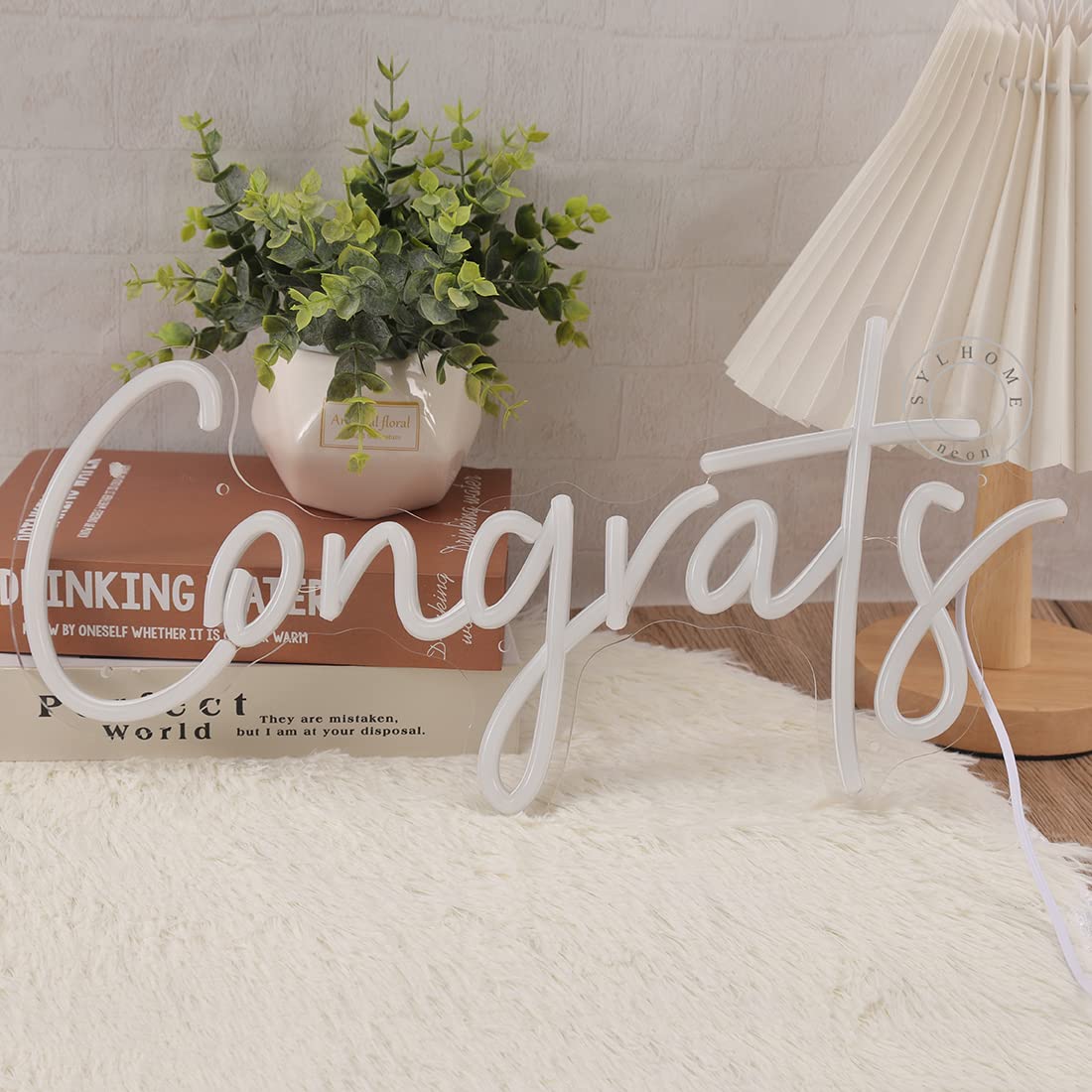 Sylhome Led Neon Light Sign - Congrats For Wedding/Birthday/Graduation - Warm White - 15.8 X 7.4 - Indoor Decor - Model Ns-Rc5Vd