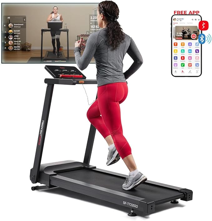 Sunny Health & Fitness Interactive Slim Folding Treadmill for Home, Running or Walking with Quiet Brushless, Shock Absorpt...