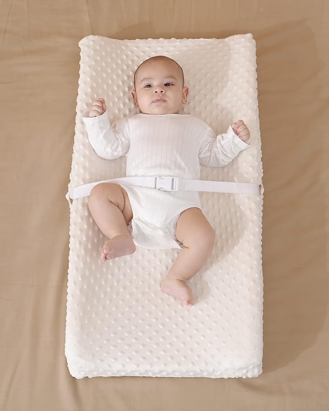 Solid Changing Table Pad Cover Cradle Sheet, Fits 32"/34''x16" Contoured Diaper Changing Pad, Ultra Soft Cozy Minky Dots Plush Changing Table Covers, Breathable Wipeable Removable (Beige)