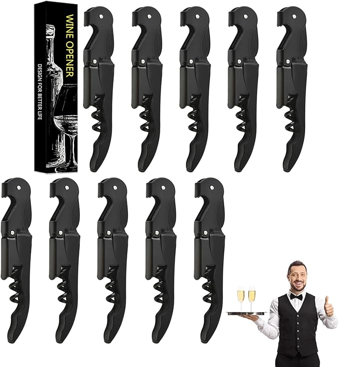 Wine Opener Waiter Corkscrew, Professional Wine Key for Servers, Bartender with Foil Cutter, Manual Wine Bottle Opener Double Hinged (5, Black)