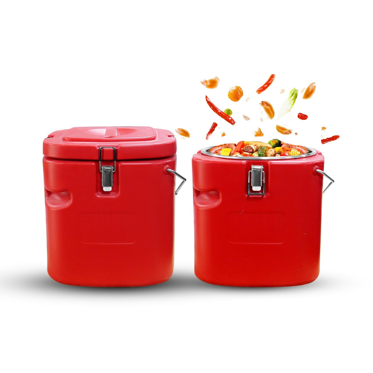 2pcs Insulated Soup Container Commercial Food Warmer for Hot or Cold Food, 2.5 Gallon Hot Box for Catering, Food Cooler with 4 Buckles, Handles, Soup Carrier for Restaurant, Canteen, Home
