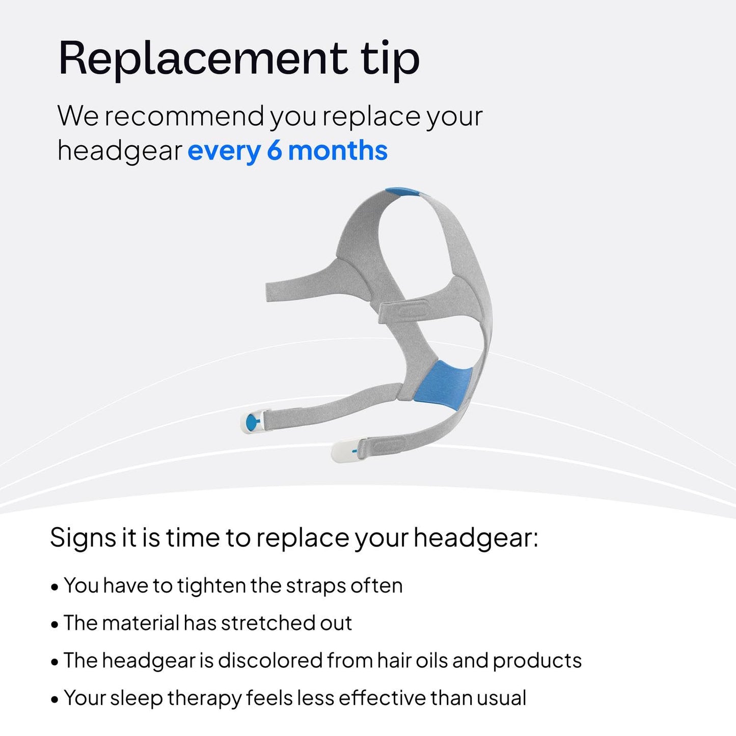 Resmed AirFit/AirTouch N20 Headgear - Replacement CPAP Headgear - Frame System & Nasal Cushion Not Included - Premium CPAP Accessories - Medium, Blue