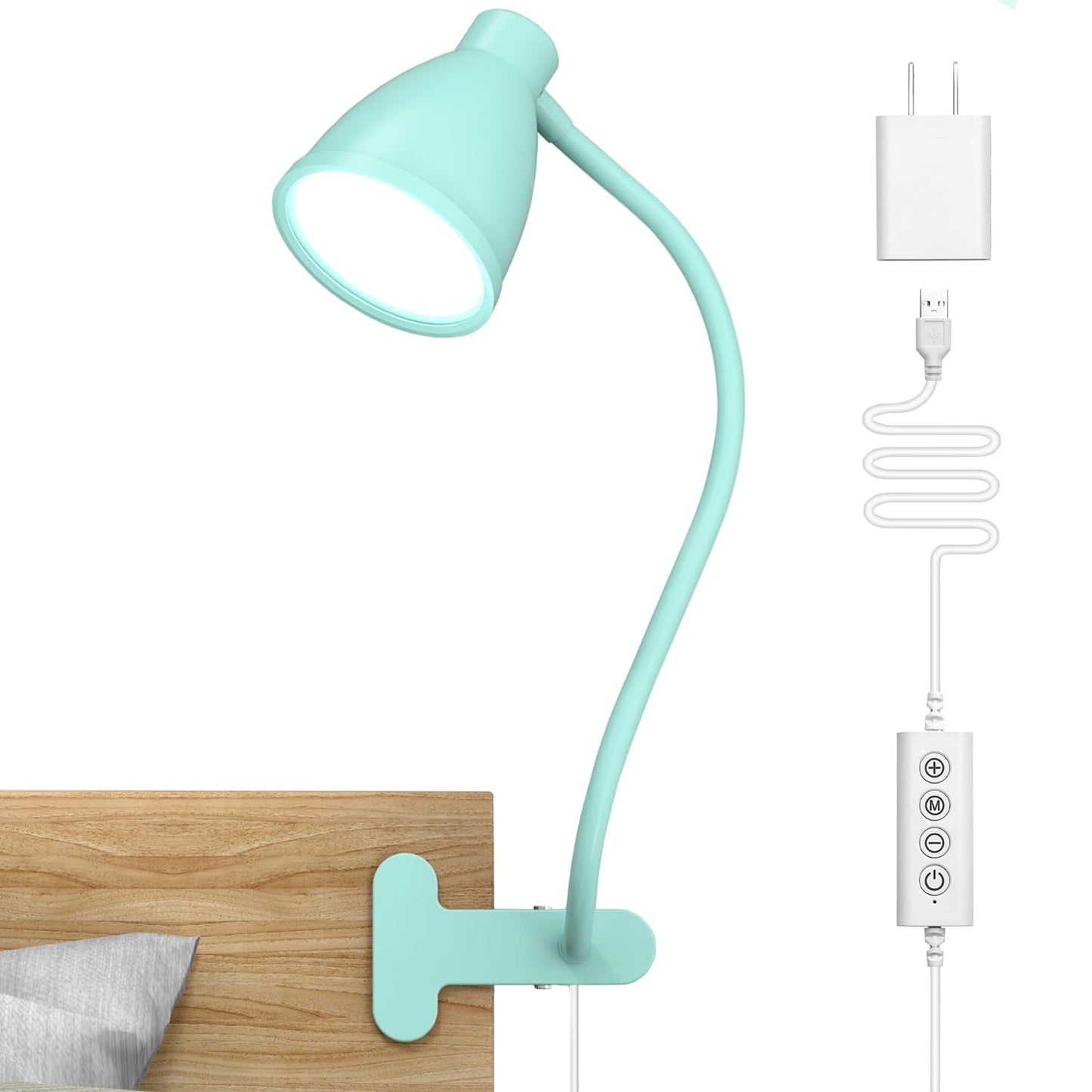 BOHON Desk Lamp with Clamp, 10W LED, 3 Color Modes, 10 Brightness Levels, Flexible Gooseneck, Teal, Model CDL10WT