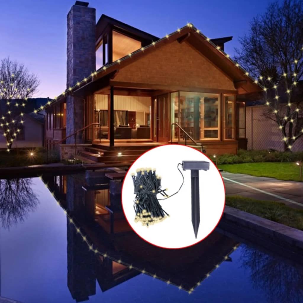 vidaXL LED Solar String Lights, 200 Warm White Beads, 78.7 ft, Solar Powered, Model 40698, Ideal for Garden Decoration