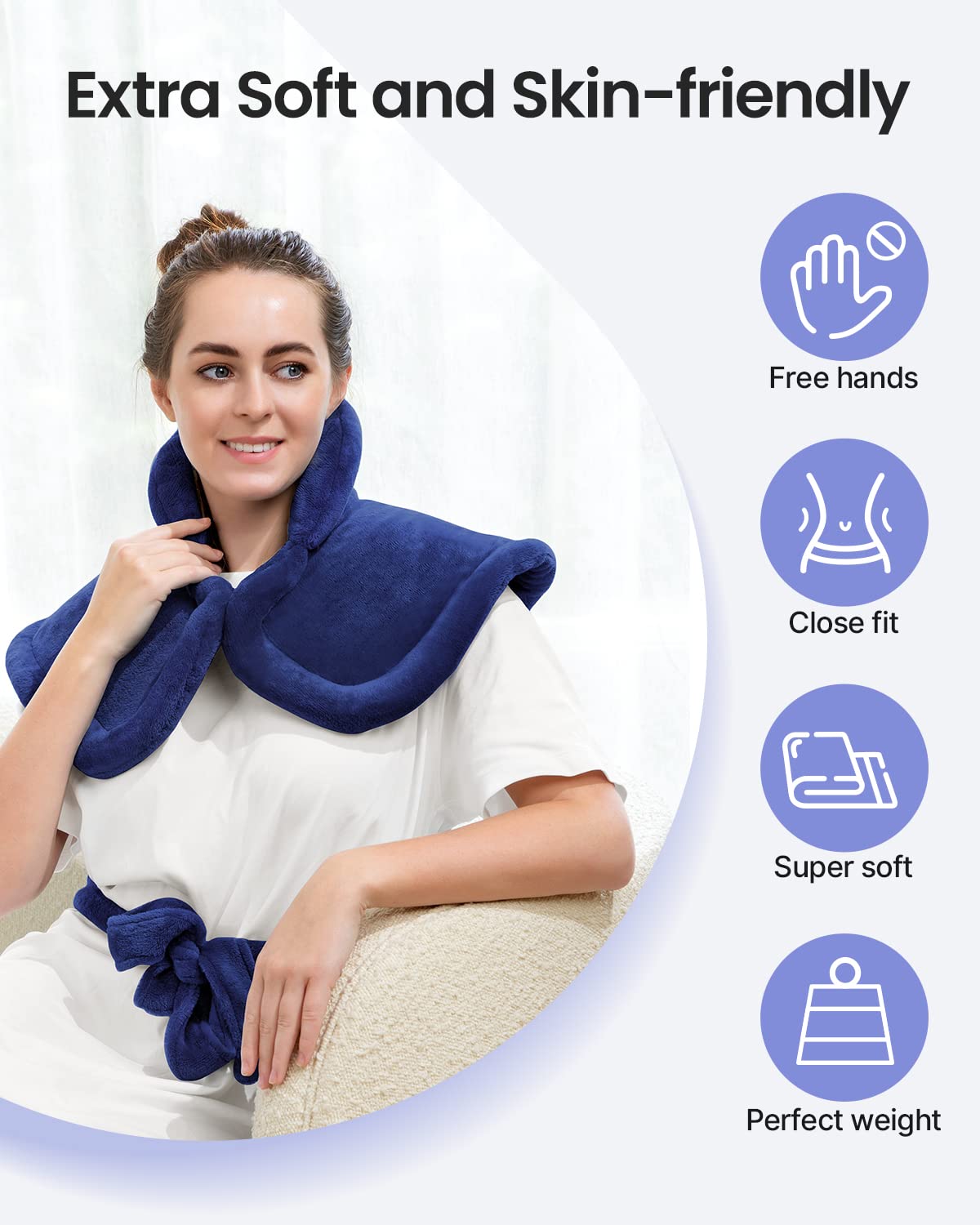 RENPHO Back Heating Pad for Back Pain Relief, Valentines Day & Birthday Gifts for Her Him Women Men Mom Dad, FSA Approved, Neck and Shoulder Heat Pad, Auto Shut Off, ETL Certified, 24"x33", Dark Blue