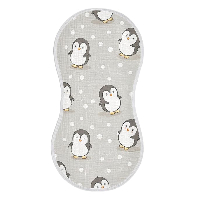 Kigai Cute Cartoon Penguin Muslin Baby Burp Cloths, Large Absorbent Cotton Muslin Burp Cloths Set of 1, Washcloths, Face Towel, Bibs for Newborn Boys Girls, 11 x22 Inch