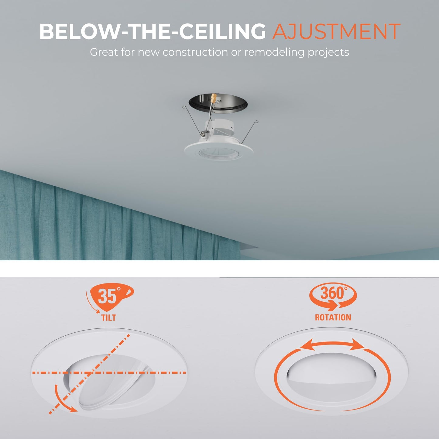HALO RA Recessed Lighting 6 inch LED Trim Downlight with Adjustable Gimbal Selectable Lumens and Color Temperatures, Dim-to-Warm - RA56LS9FSD2W1EWH