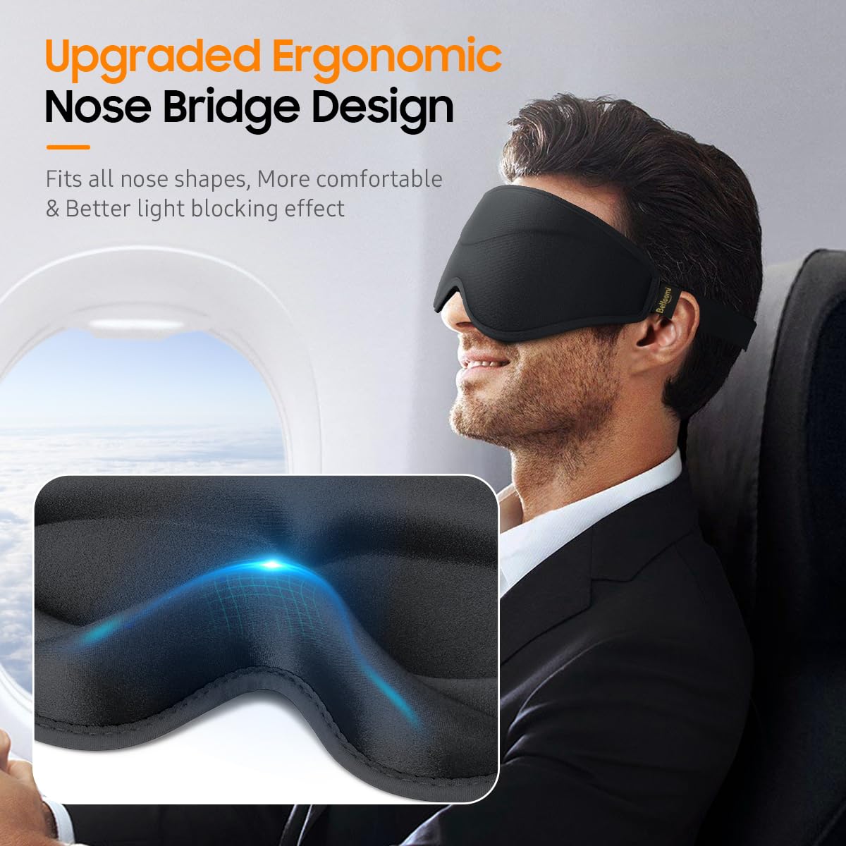 Sleep Mask, Premium Eye Mask for Sleeping, Total Blackout, Super Soft Comfort, Adjustable Fit, Upgraded 3D Ergonomic Designed Sleeping Mask for Home, Office, Travel, Meditation, Yoga, Black
