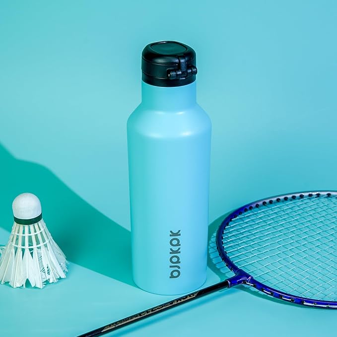 BJPKPK Insulated Water Bottle With Straw 17oz Stainless Steel Water Bottles With 2 Lids And Carry Handle Reusable Travel Metal Thermal Flask,Turquoise
