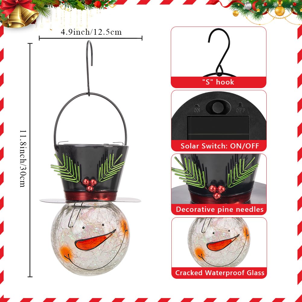 Starsoul 2 Pack Snowman Solar Lanterns  Christmas Outdoor Hanging Lantern Waterproof Decorative Snowman Lights Decor For Garden  Patio  Yard  Porch  Xmas Holiday Party Decor (Small Leaves)