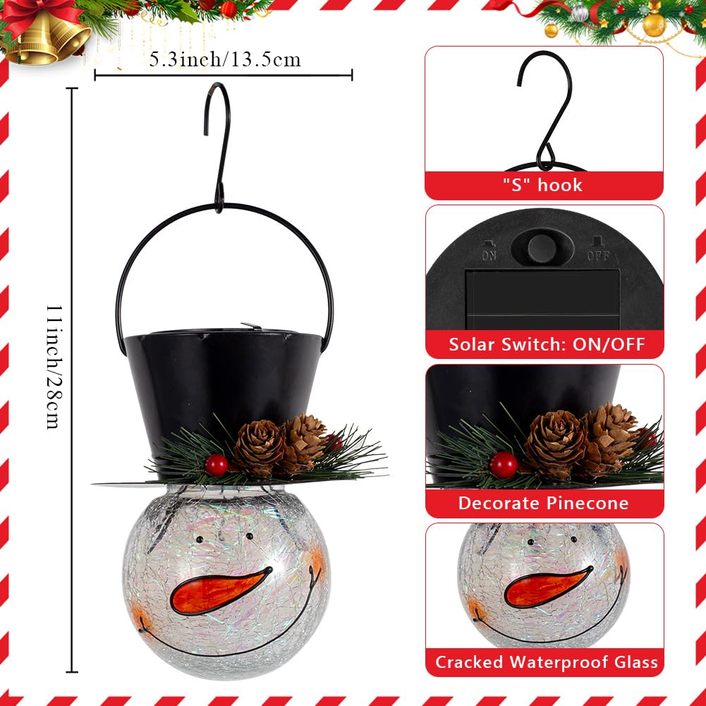 Starsoul 2 Pack Snowman Solar Lanterns  Christmas Outdoor Hanging Lantern Waterproof Decorative Snowman Lights Decor For Garden  Patio  Yard  Porch  Xmas Holiday Party Decor (Pinecone)