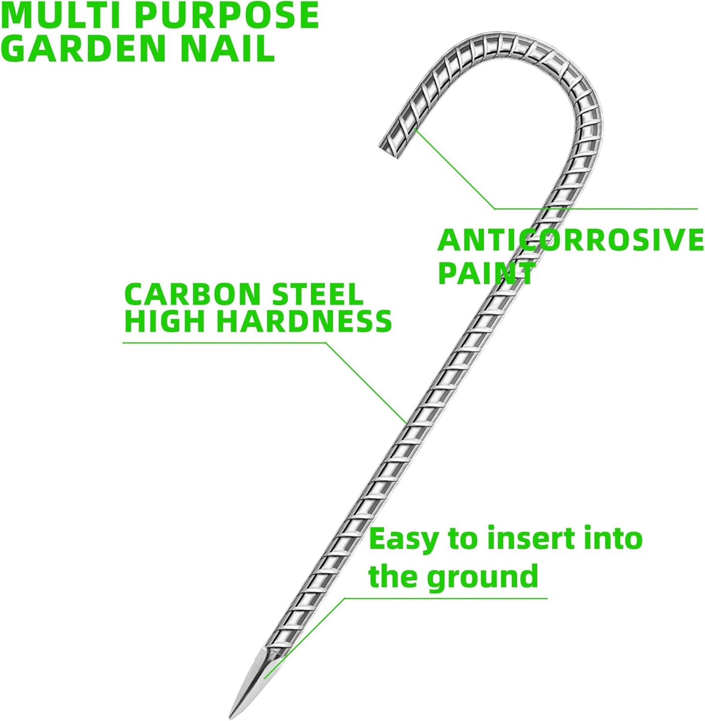 18 Pack Ground Garden Rebar Stakes Rebar 12 Inch Anti-Rust Galvanized Steel J Shape Hook Heavy Duty Ground Anchors for Tents, Position Kits,Fences, and Trampolines Landscape Fabric