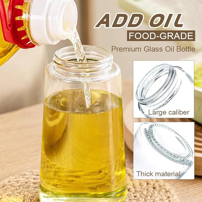 Kitchen Cooking Olive Oil Spray Bottle, 2-in-1 Oil Dispenser pour oil and Spritzer, 16oz/470 ml Glass Oil Sprayer Food-grade Oil Mister, Air Fryer, Salad, Baking, Roasting、BBQ