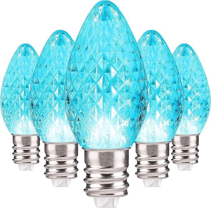 Holiday Lighting Outlet Faceted C7 Christmas Lights | Teal Led Light Bulbs Holiday Decoration | Warm Christmas Decor For Indoor & Outdoor Use | 2 Smd Leds In Each Light Bulb | Set Of 500