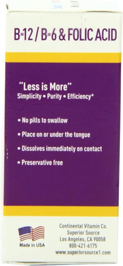Superior Source No Shot Vitamin B-12 Cyanocobalamin 1000 mcg, B-6, Folic Acid 800 mcg - Support Brain & Heart Health - Aids Natural Energy Levels - 60 Sublingual Dissolving Tablets