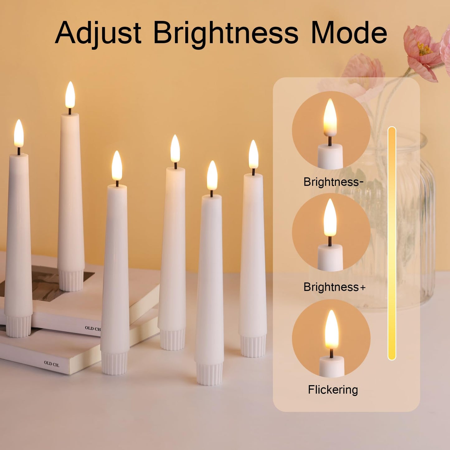 Eywamage Short White Flameless Taper Candles with Remote, Flickering Battery LED Wax Candlesticks Set of 6