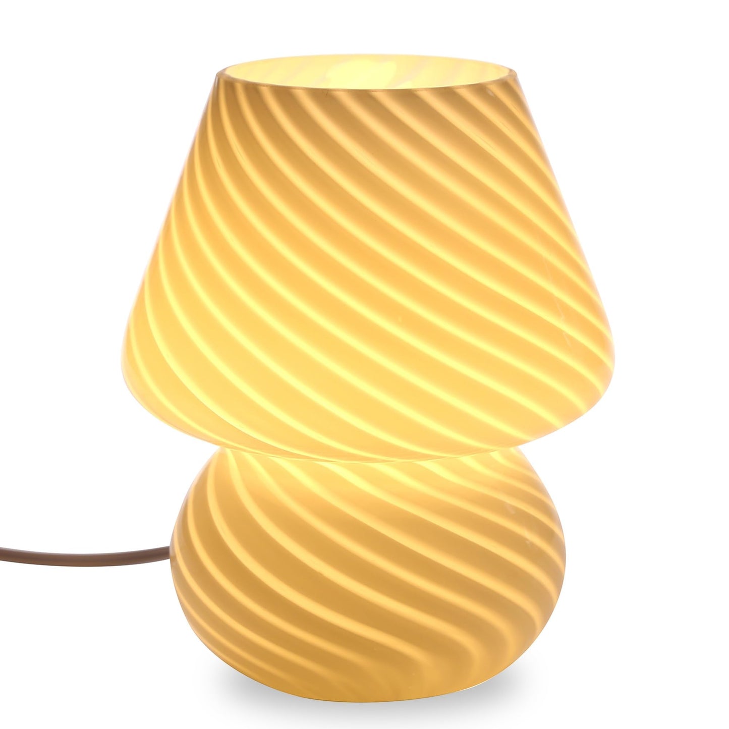 BSOD Mushroom Lamp - Glass Table Bedside Light, Cute Small, Stripe White, Murano Vintage Style, Model Bsod-SW-Mushroom-Lamps