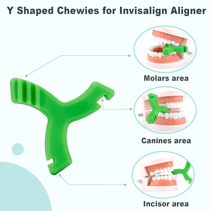 Chewies for Invisalign Aligner, DLENP 4 PCS Y-Shaped Chewies for Aligner Trays Seater Orthodontic Munchies for Invisalign (Unflavored,Strawberry, Mint, Grape)