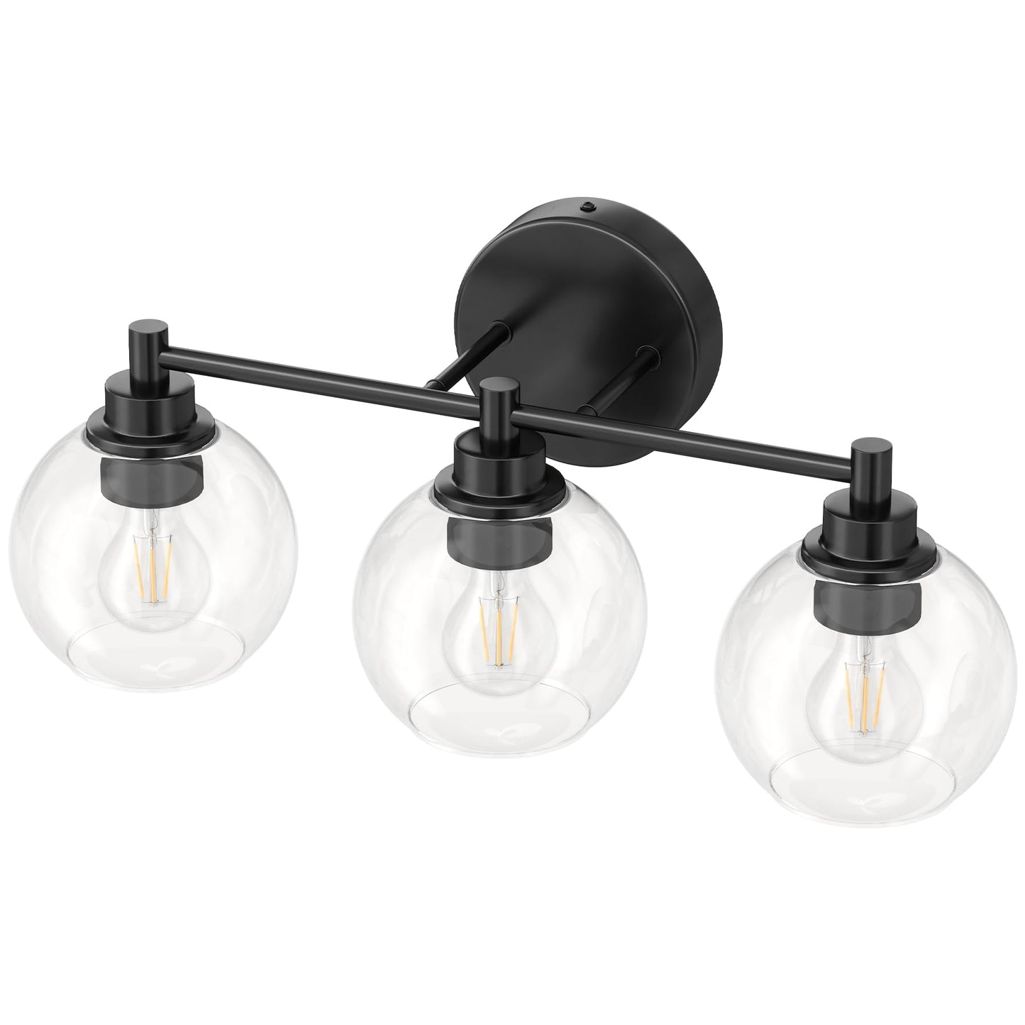 VONLUCE Bathroom Light Fixtures, 3-Light Vanity Light with Globe Glass Shades E26 Sockets, Bathroom Lights Over Mirror for Bedroom Hallway Living Room, Black Finish