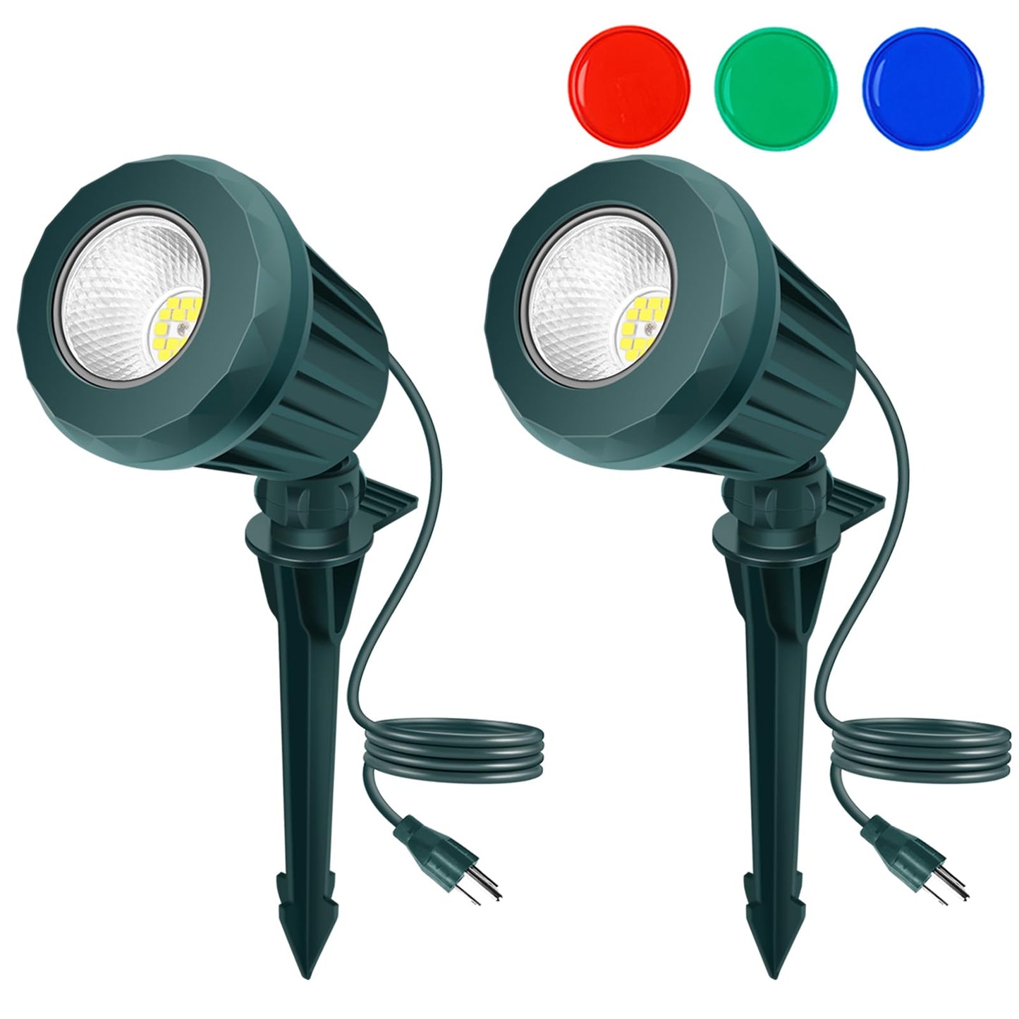 Holeva Spotlight Outdoor – 120V Plug-in, 2700K Warm White LED Landscape Spot Lights with RGB 3 Lenses for Yard, Garden, Lawn&Tree Decor, IP67 Waterproof, Perfect for Holidays&Everyday (2 Pack, Green)