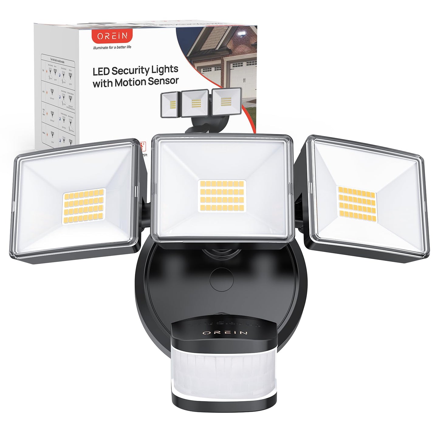OREiN Flood Lights Outdoor 10000LM Motion Sensor IP65 Waterproof 180? Dusk to Dawn Black OS5600184
