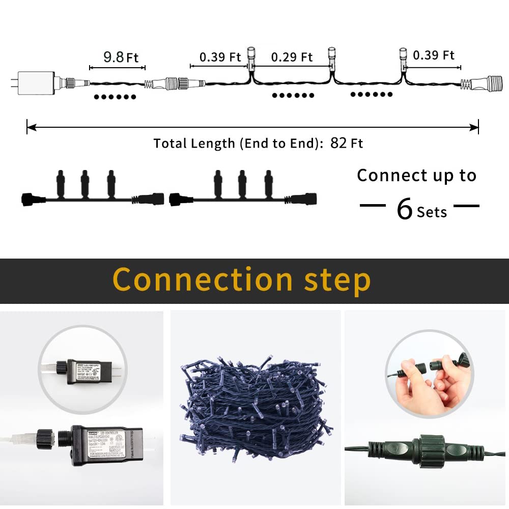 Christmas Tree Lights Blue - 220 Leds 82Ft/25M 8 Modes End-To-End Plug In Outdoor Waterproof Decorative Fairy Twinkle Halloween Indoor String Lights For New Year/Wedding/Thanksgiving Day/Home/Room
