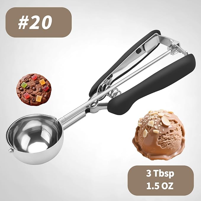 Large Cookie Scoop 3 Tablespoon, Size #20 Dough Scoops for Baking, Trigger Ice Cream Scooper, Stainless Steel Portion Scoop for Jumbo Cookies, Pancakes, Cupcakes, Meatballs