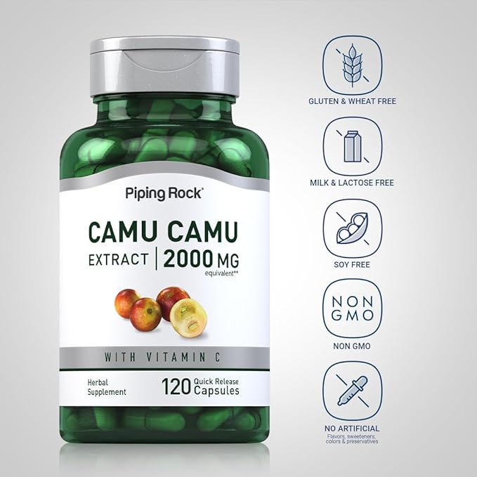 Piping Rock Camu Camu Capsules 2000mg | 120 Pills | Fruit Extract | with Vitamin C | Non-GMO, Gluten Free Supplement