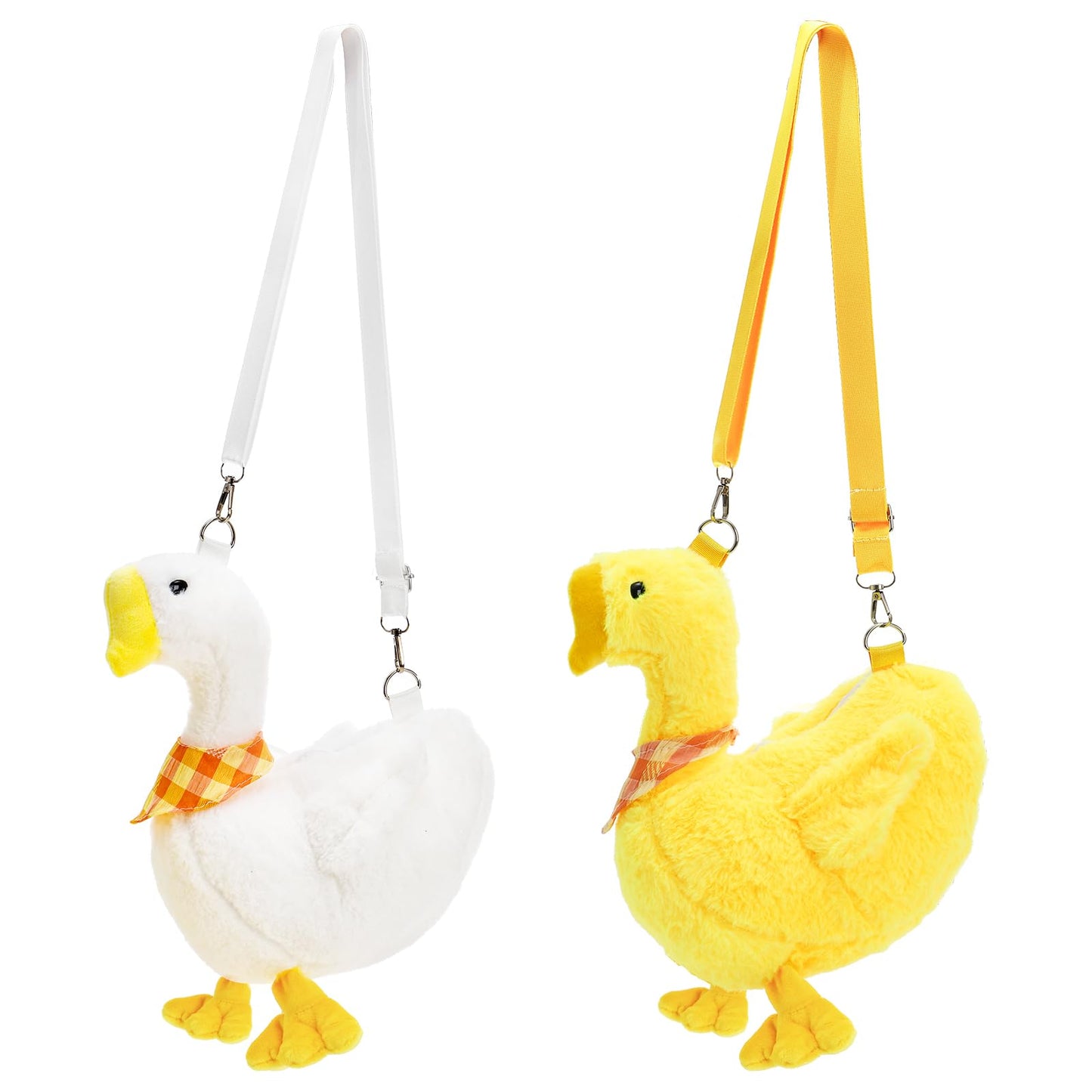 Acshio 2 Pack Cute Goose Crossbody Bag, Soft Plush Fluffy Animal Shoulder Bag Handbag with Zipper Adjustable Strap, Funny Novelty Fur Duck Tote Purse for Women, Gift
