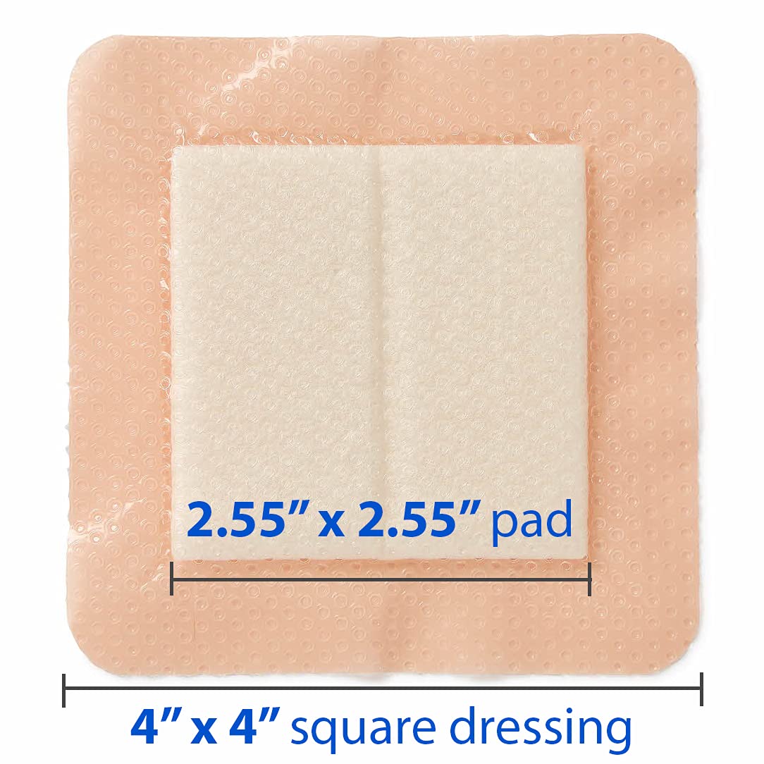 Medline Optifoam Gentle EX Bordered Foam Adhesive Dressing, 4" x 4" Square (10 Count)