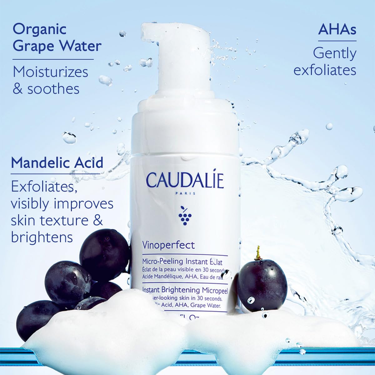 Caudalie Vinoperfect Instant Brightening Micropeel Foam Cleanser with Mandelic Acid - 100 mL